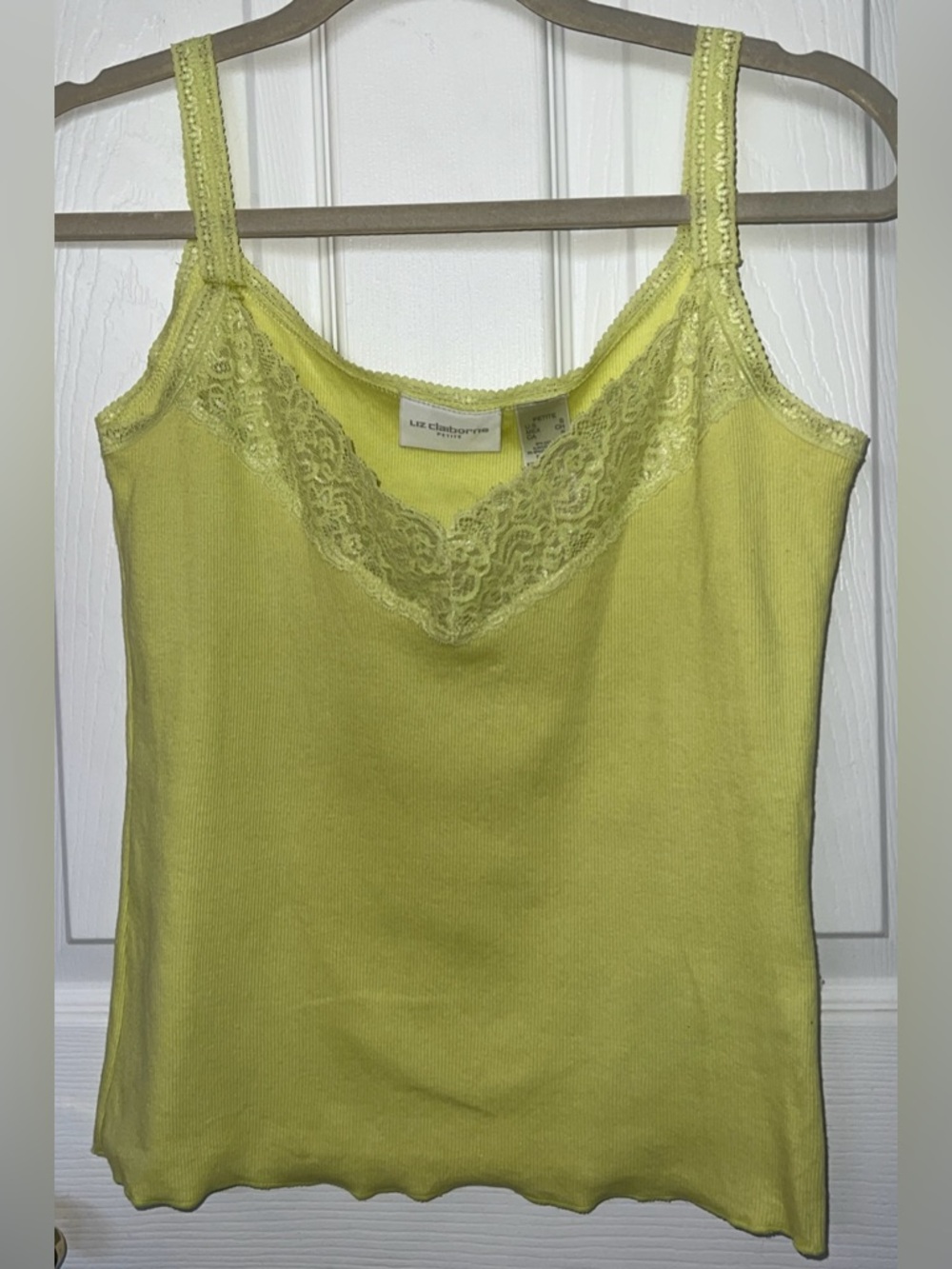 LIZ CLAIBORNE Lace Trim Spaghetti Strap Rib Camisole Tank LIME GREEN Sz PS - Picture 5 of 9